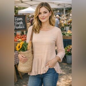 Matilda Jane Coriolis Pink Stripe Ruffle Hem Top – Small Flaw at Shoulder
